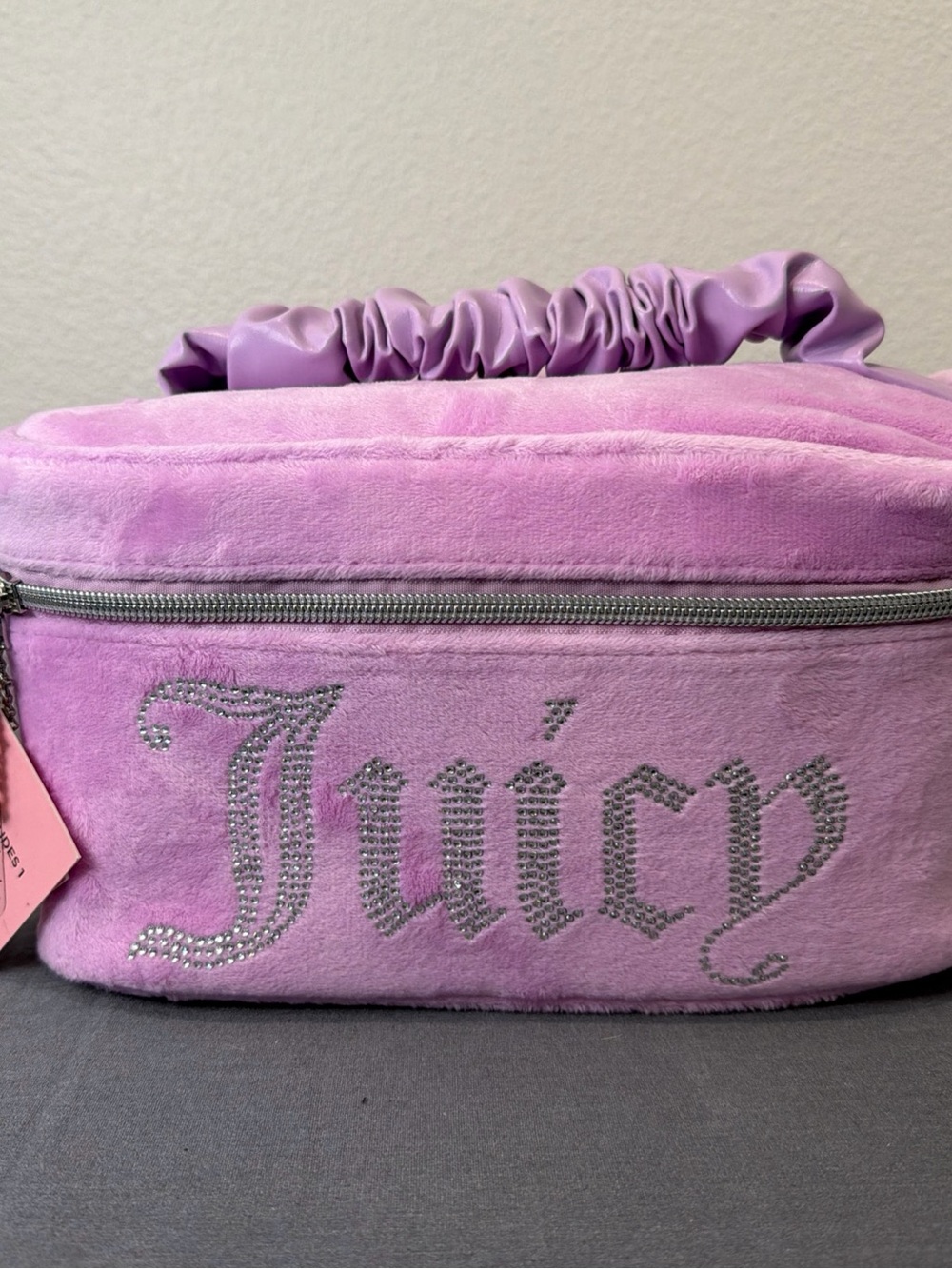 New with tags!! Juicy Couture Pink Velour Cosmetic Case with Rhinestone Logo